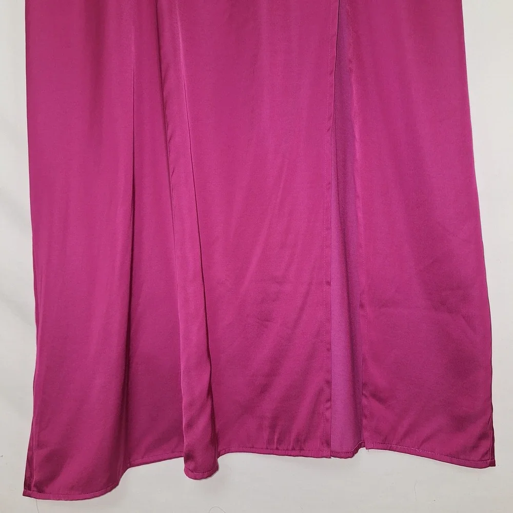 NWT Abercrombie & Fitch Camille High Slit Magenta Satin Maxi Dress RSP $140 L